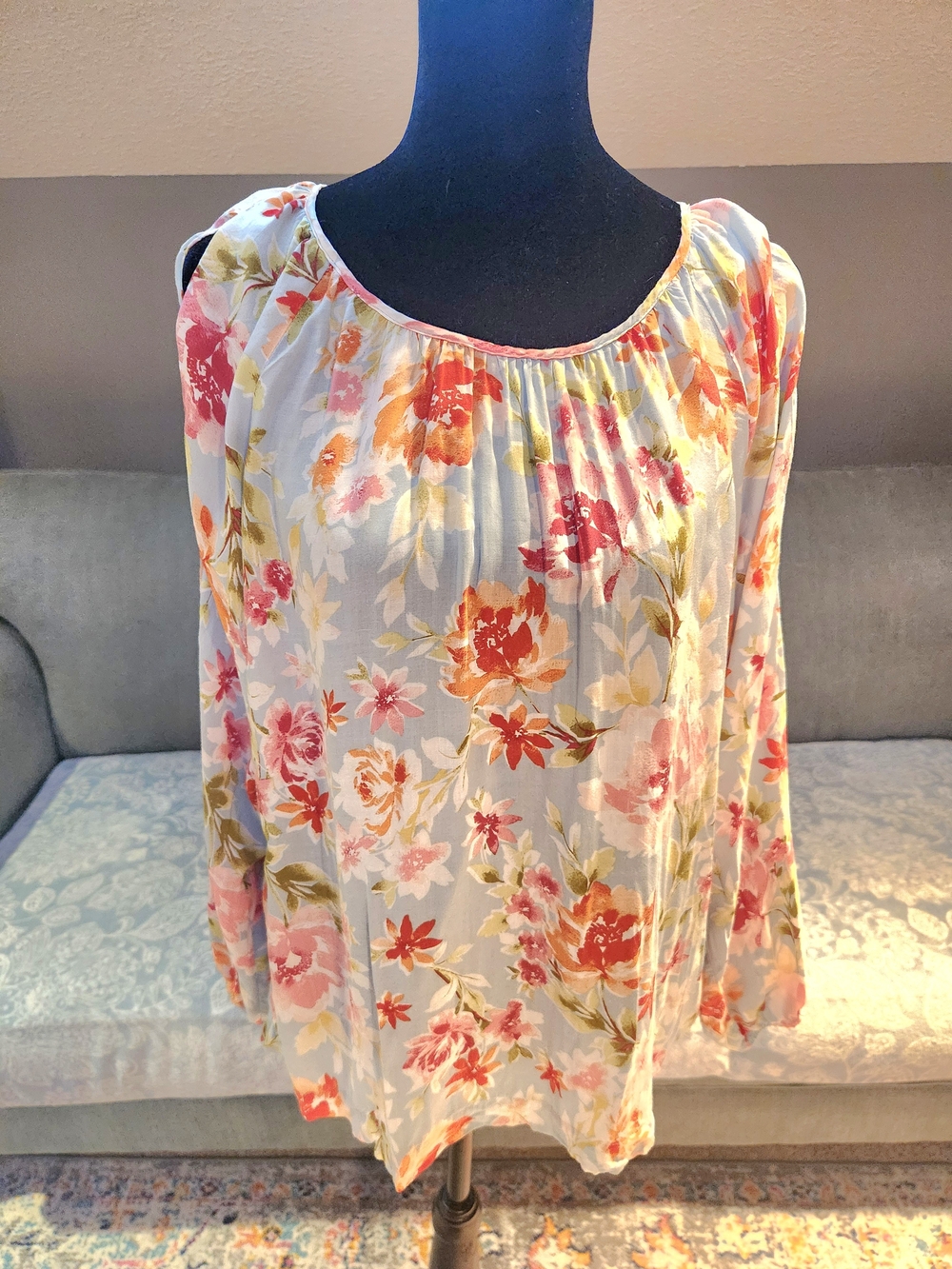 J. Jill Light Blue Floral Cold-shoulder Top Blouse Small